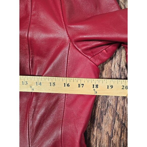 Siena Vtg Red Leather Blazer Button Front Collared Lined Jacket Retro Women's 4 - Picture 9 of 14